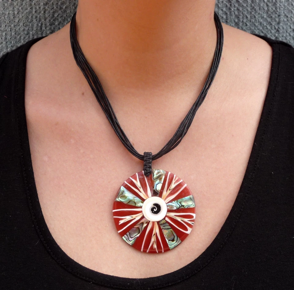 Halskette Anhänger Kette Perlmutt Muschel Shiva Auge Design Bali Indonesien - Bild 1 von 1