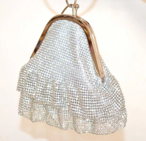 Pochette donna argento borsello clutch strass cristalli borsa anello a mano UF89 - Foto 1 di 5