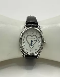 BX06 Judith Ripka Ladies 925 Sterling Silver Case And Black Leather Band Watch - Foto 1 di 12