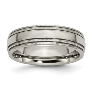 Chisel Unisex Band Titanium and Polished 6 mm Double Beaded Edge Standard Fit - Picture 1 of 19