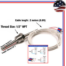 RTD Pt100 Temperature Sensor Probe 3 Wires 2M Cable Thermocouple 1/2" BSP Thread