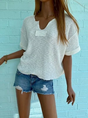 New! AQUA McQueen Crop Waffle Knit Relaxed Fit Top Blouse Womens Boutique S M L - Image 1 of 4