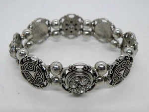 4 Snap On Crystal Rhinestone Silver Tone Jewelry Stretchable Bracelet Bangle - Picture 1 of 5