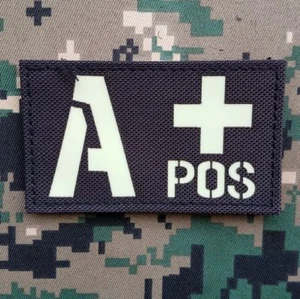 GLOW Reflect IR Military Blood Type A+ POS Positive Tactical ARMY HOOK PATCH *03 - Picture 1 of 5