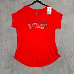 Chicago Blackhawks Shirt Womens XL (16/18) NHL Red NWT Logo V Neck Tee - Picture 1 of 9