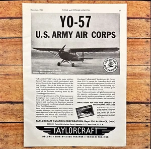 Taylorcraft YO-57 US Army Air Corps Trainer Vintage Print Ad 1941 - Picture 1 of 6