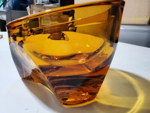 VINTAGE ~ GLASS ASHTRAY ~ BIAS CUT ~ HEAVY ~ HONEY AMBER ~ VIKING - Picture 1 of 8