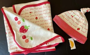 NWT Infants 0-3 mo Gymboree NEWBORN ESSENTIALS STRAWBERRY CHERRIES Blanket & Hat - Picture 1 of 3