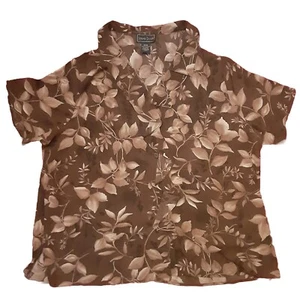 Laura Scott Womens Blouse Sheer Button Up Brown Floral Leaves 24W - Picture 1 of 8