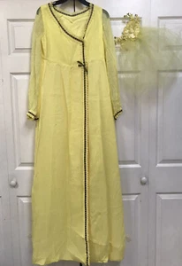 VTG Maxi Yellow Caftan Long Dress Chiffon Long Sleeves Gown Size S-M - Picture 1 of 12