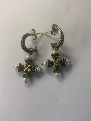 Pendientes Cruz Maltesa Perla Barbara Bixby. SS y 18K atractivo y firmado Foto 1 de 4