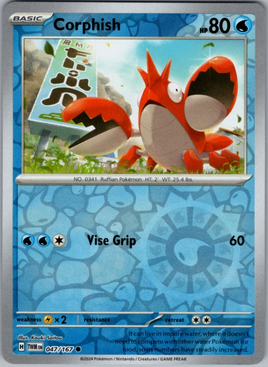 Pokemon -  Corphish - 047/167 -  Reverse Holo - Twilight Masquerade - NM/M - Image 1 of 1
