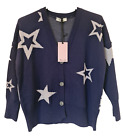 Made In Italy blue Star knitted button up Cardigan One Size UK 8-16 New