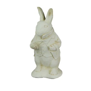 Alice in Wonderland White Rabbit Antiqued White Finish Cement Statue 14 Inch - Picture 1 of 5