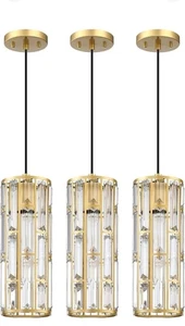 3 Pendant Lights Lamps Gold Tonw Hanging Kitchen Island Modern Crystal - Picture 1 of 5