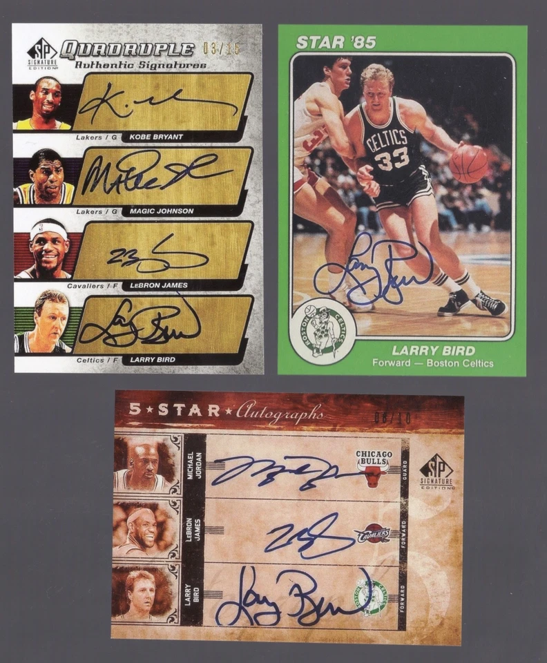 LARRY LEGEND INDIANA STATE BOSTON CELTICS LARRY BIRD 3 REPRINTS 3 FACSIMILE SIGS - Image 1 of 2