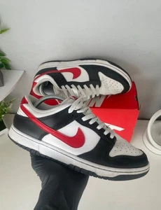 Nike Trainers Mens Size UK 8.5 Dunk Low Black White Red Leather Casuel Shoes - Picture 1 of 5