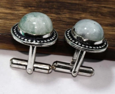 Gemelos étnicos enchapados en plata 925 arco iris piedra lunar tamaño joyería 12 mm MJ Foto 1 de 3