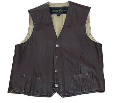 Vintage Structure Leather Vest Mens Medium Biker 90s Brown Leather Cowboy - Image 1 of 4