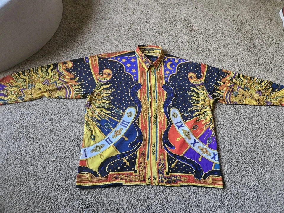 Camisa De Colección Studio Armstrong Poliéster Seda Botón Talla L Estilo Hermes Rara  Foto 1 de 4