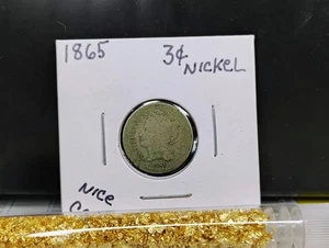 1865 3 Cent Nickel Nice 160 Year old Coin!!! + 1 FREE Tube of Gold Flake!!! - Picture 1 of 6