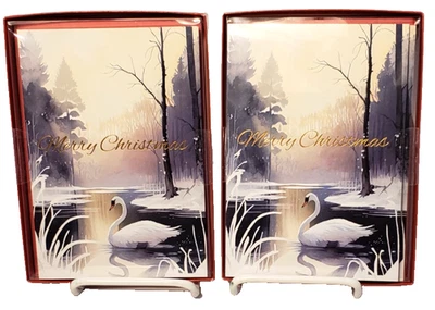 2 Packs Merry Christmas Cards Leanin' Tree 20 Total Swan Lake Cattails - Image 1 of 3