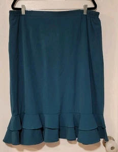Gonna midi vintage blu verde acqua a strati pull on taglie forti 18W vita elastica - Foto 1 di 3