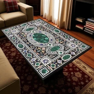 Marble inlay Table Top 72" x 38" gemstones pietra dura marquetry unique Decor - Picture 1 of 16