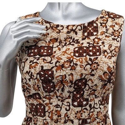 Vintage 1970s Hawaiian Fabric Tiki Maxi Dress High Empire Waist Cotton Barkcloth - Image 1 of 4