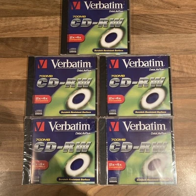 5 x Verbatim CD-RW 2 - 4x - 80MIN / 700MB Rewritable Blank CDRW NEW & SEALED - Image 1 of 4