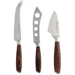 3pc Maxwell & Williams Stanton Steel Cheese Knife Slicing Set Straight Edge Wood - Picture 1 of 1
