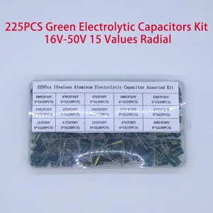 225PCS Green Radial Caps Kit 16V-50V 15 Types Fast Ship​ - Picture 1 of 8