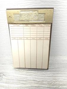 Vintage 1950’s Bridge Score Note Pad Holder Metal - with scoring pad - Picture 1 of 6