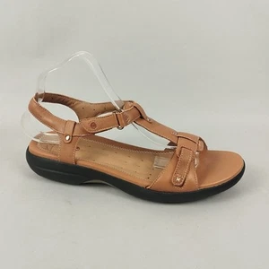 Clarks T-Bar Damen-Sandalen 7,5 hellbraun Leder flach unstrukturiert bequem weit - Bild 1 von 13