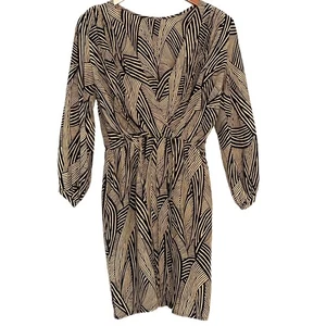 Amanda Uprichard Silk Mini Dress Faux Wrap 3/4 Sleeve Black Tan Neutral Size S - Picture 1 of 10