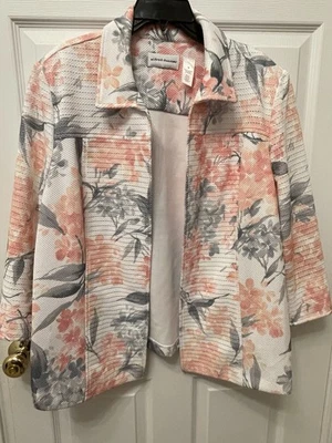 Women’s Alfred Dunner Open Jacket Floral Pattern Peach & Gray Size 20 - Imagem 1 de 4