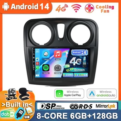 DAB+Für Renault Dacia Sandero 2012-2017 Android 14 Autoradio CarPlay GPS 6+128GB - Bild 1 von 4
