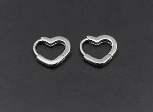 Sterling Silver .925 Heart Hoop Earrings Womens Arracadas Corazon - Picture 1 of 6
