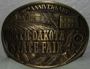 1995 NORTH DAKOTA STATE FAIR BRASS OVAL BELT BUCKLE, AWARD DESIGN, USED - VG - Picture 1 of 10