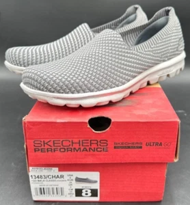 SKECHERS ULTRA GO WALK classic 13483 SILVER + charcoal gray GOGA MAT womens 8 M - Picture 1 of 21