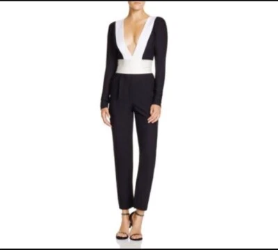 NWT Rachel Zoe Women's Black Vinny Deep-v Tuxedo Jumpsuit Size 2 List $395 - Image 1 of 4