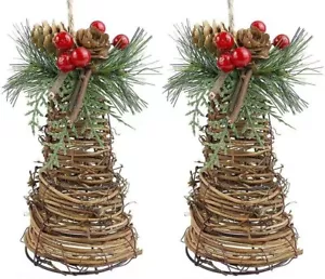 Christmas Mistletoe Decorations, Christmas Decorations Rattan Pendant 7" Two Pcs - Picture 1 of 7
