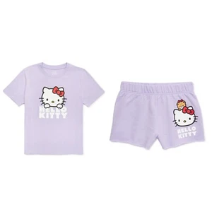 Sanrio Hello Kitty Tiny Chum Purple T Shirt Shorts 2 Piece Outfit Set Size M 7/8 - Picture 1 of 12
