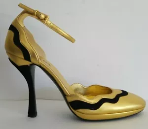 PRADA SELTENE goldschwarze Knöchelwelle einzigartige MARY JANE Pumps EU 39,5 I LOVE SCHUHE - Bild 1 von 9