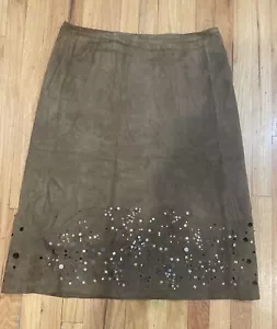 Dana Buchman Olive Suede Midi A-Line Skirt w/ Beaded Detail sz 14 NWT - Picture 1 of 12