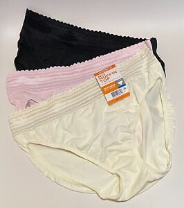 NWT 3 Warner's No Pinching/Problems Lace Hi Cut Panties 5109 Pink/Blk/Cream 8/XL