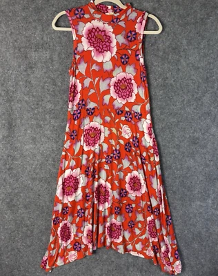 Maeve Anthropologie Dress Women's Small Red Floral Asymmetric Hem Midi Mock Neck - Image 1 of 4