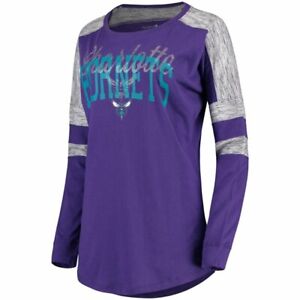 Charlotte Hornets Shirt 5th & Ocean Womens New Era Long Sleeve Purple Small S 
