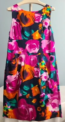 VESTIDO MIDI SATINADO ACUARELA SIN MANGAS ST. JOHN Talla 12 Rosa Negro Forro de Seda Foto 1 de 4