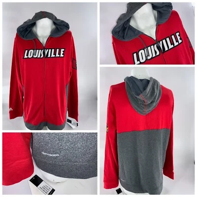 Louisville Cardinals Adidas  Hood Jacket L Men Red Gray Poly Zip NWT YGI D2-410 - Image 1 of 4